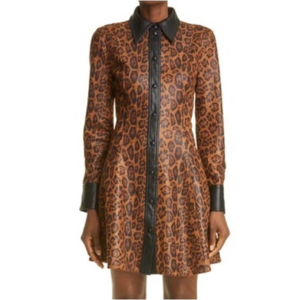 Stand Studio Faux Suede Shirt Dress Nara Leopard Print Mini Sz 36 S